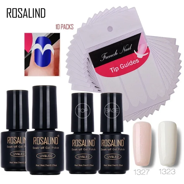 Rosalind 7 мл* 4 гель для ногтей+ 10 шт Набор DIY французский стикер гель лаки для ногтей художественный Гель-лак для ногтей Маникюрные направляющие Наклейки Инструменты