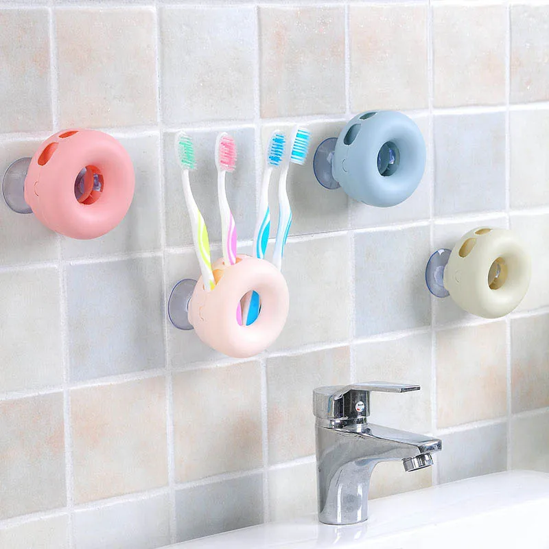 

Wall Mounted Type Toothbrush Holder Plastic Wall Suction Tooth Brush Organizer Box Toiletries Bathroom Accessories Home Supplies