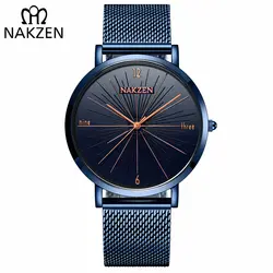 Relogio masculino NAKZEN Роскошные Брендовые Часы для мужчин модные креативные повседневное аналоговый из нержавеющей стали, в стиле ретро ремешок