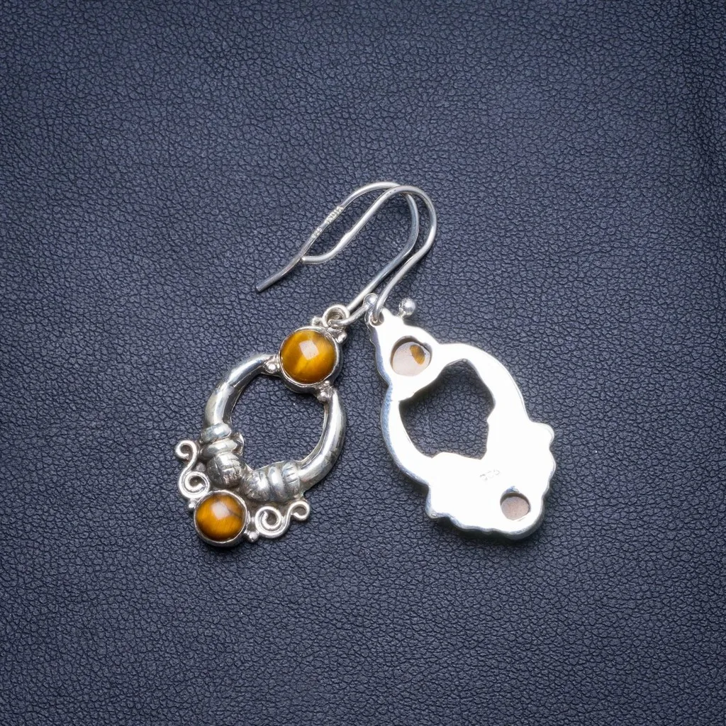 

Natural Tiger Eye Handmade Unique 925 Sterling Silver Earrings 1.75" X4774