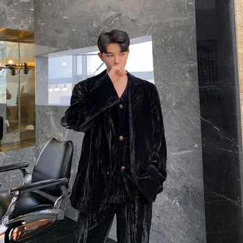 

2019 New Male Vintage Fashion Loose Suit Coat Streetwear Hip Hop Outerwear Men Velvet Casual Blazer Suit Jacket
