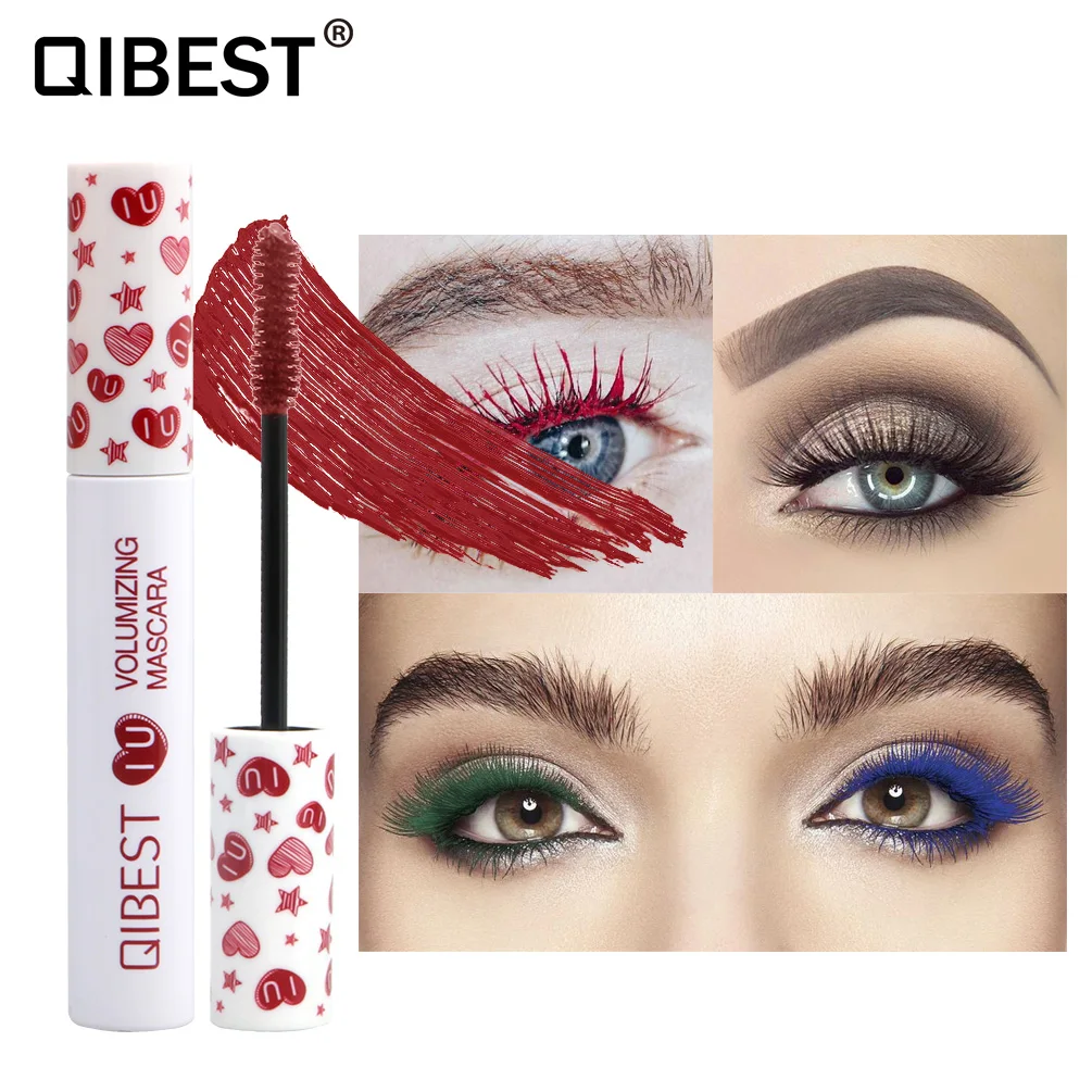 

QIBEST Hotest Mascara Waterproof Dry Eyelashes Curling Lengthening Makeup Eye Lashes Blue Green Red Black Mascara