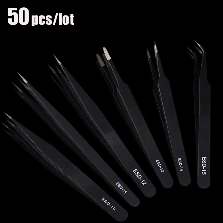 50Pcs Excellent Quality Tweezers Bend New Stainless Steel Industrial