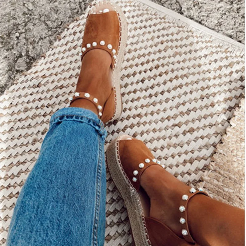 

HEFLASHOR Sandals For Women Pearl Platform Wedges Weave Female Causal High Heels Open Toe Comfort Fish Mouth zapatos de mujer