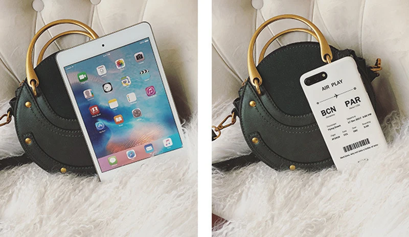 Fashion Women Metal Ring Handbag INS Popular Circular Leather Female Shoulder Bag Rivet Holiday Lady Luxury PU Crossbody SS3502 (1)