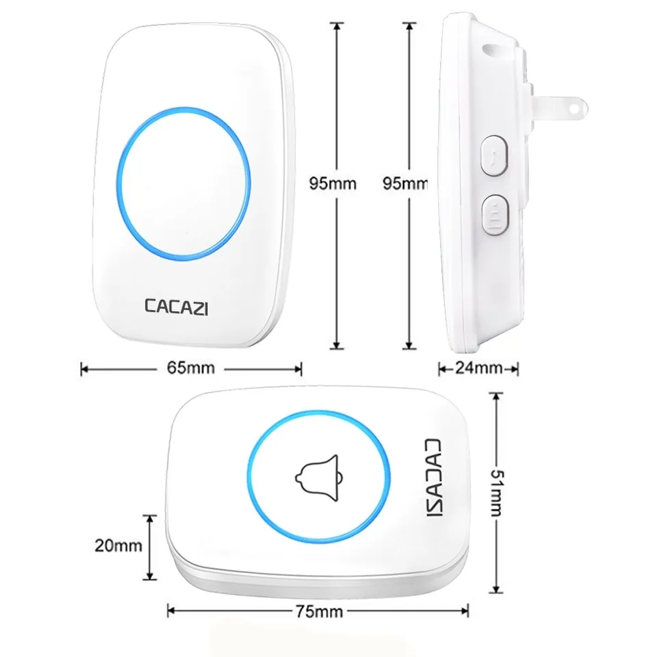 CACAZI Новый Водонепроницаемый Беспроводной дверной звонок 300 м Пульт, низкая цена, высокое качество домашнего smart Чим 220 В 1V2 пуговицы 1V2