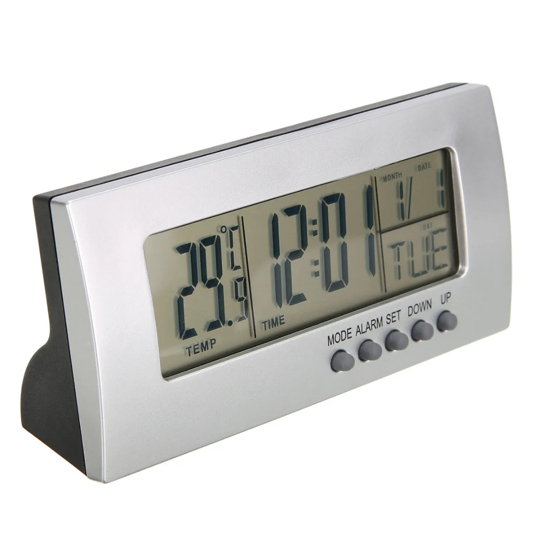 Modern Digital Alarm Clock LCD Display Calendar Snooze Thermometer