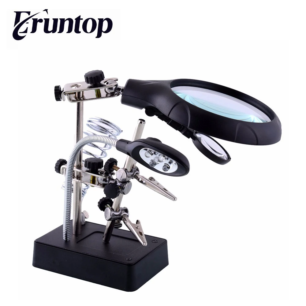 Kaufen Eruntop MG16129 C Schweißen Lupe Clamp 5 LED Hilfs Clip Lupe Hand Löten Lötkolben Ständer Halter Bahnhof