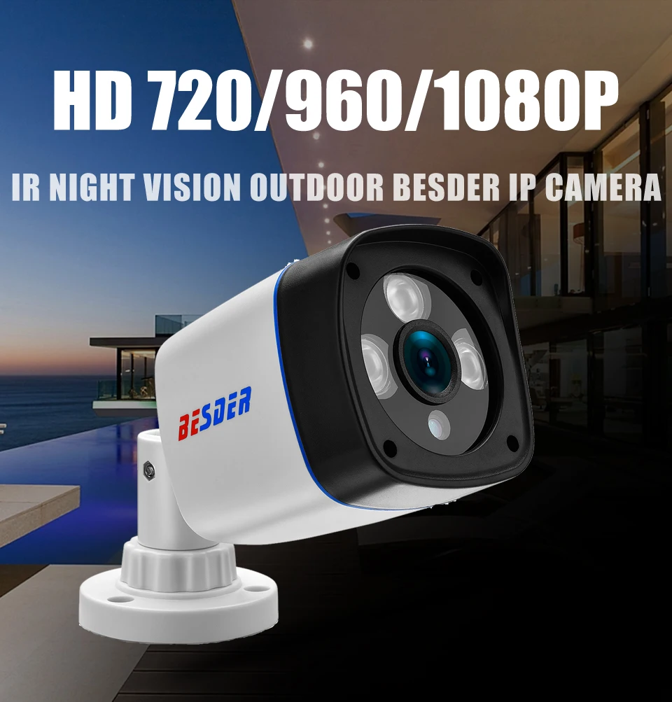 Besder HD Ip камера 720P 960P 1080P DC 12V POE 48V уличная камера видеонаблюдения CCTV Secutiry встроенный модуль Poe Onvif