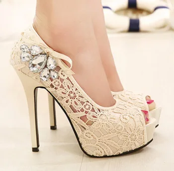 

Plus Size Women Sandals Lace Floral Ladies Platform Pumps Rhinestone Big Size Woman Summer Shoes 11cm Heeled Sexy Shoe WSH135