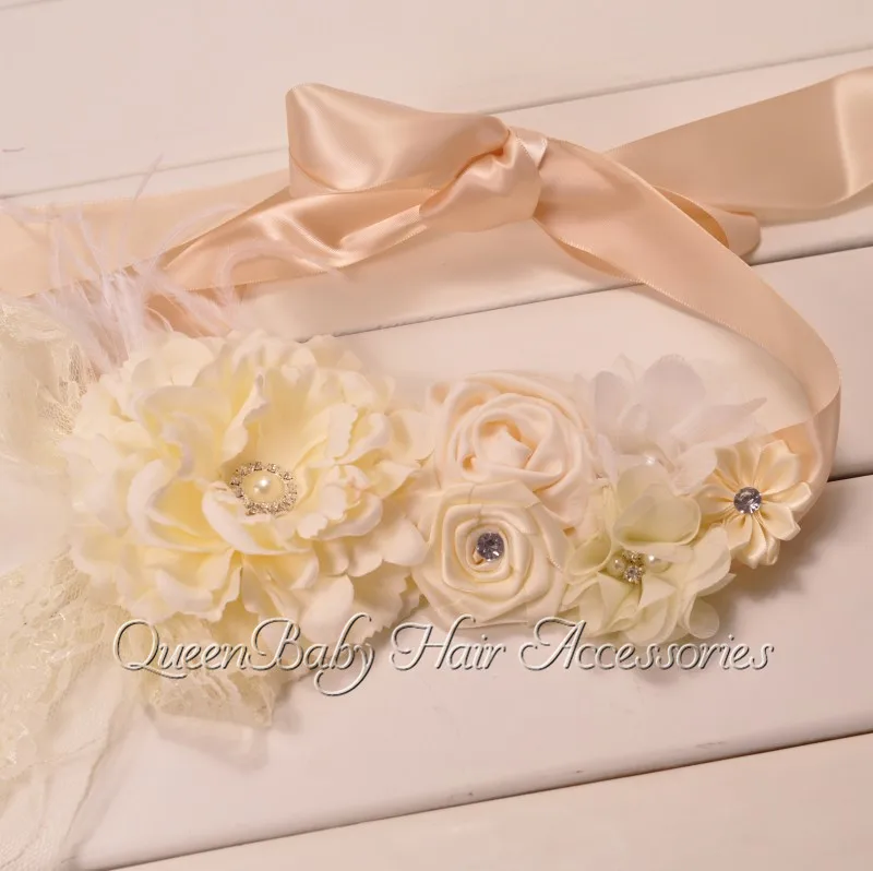 

10pcs/lot Ivory Peony Flower Sash Flower Sash Belt Maternity Sash