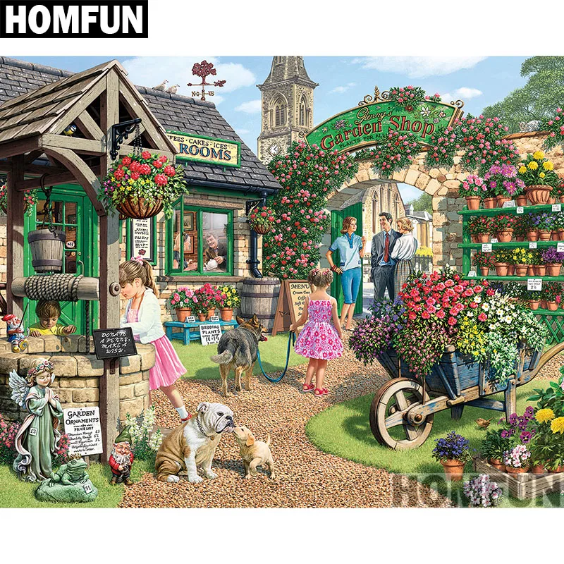 Алмазная живопись HOMFUN Садовый магазин алмазная вышивка 5D сделай сам с полными