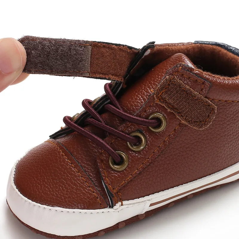 Sundae Angel/детская обувь для мальчиков; повседневная обувь с высоким верхом на мягкой подошве для новорожденных; первые ходунки для малышей; нескользящие однотонные ботинки из искусственной кожи