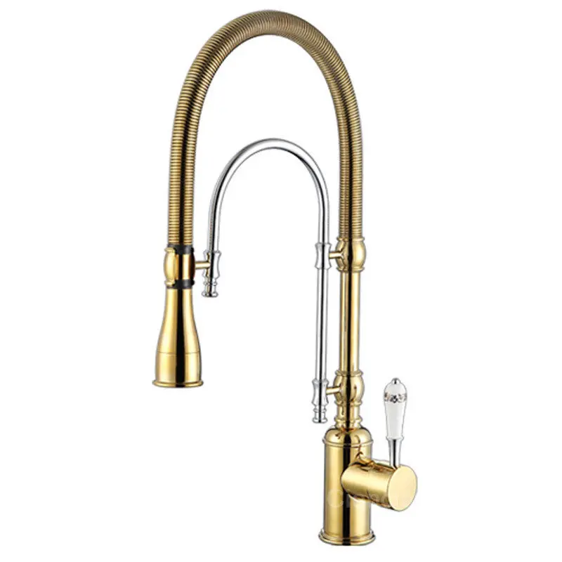 Kitchen Faucet Gold Brass Pull Down Kitchen Faucet Sink Mixer Tap Hot Cold Pull Out Spring Spout Unique Design Kitchen Faucet Kitchen Faucet Gold Brass Pull Down Kitchen Faucet Sink Mixer Tap Hot Cold Pull Out Spring Spout Unique Design Kitchen Faucet