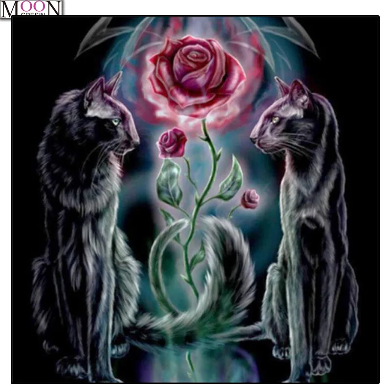 

MOONCRESIN DIY Diamond Embroidery Power Cat Night Guardian Painting Cross Stitch Full Square Drill Rhinestone Mosaic Decoration