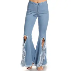 Мода 2017 джинсы для Для женщин клеш Mujer Женский Push Up рваные Для женщин s бойфренды деним Femme Feminino женские брюки