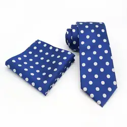 T061 Для мужчин; классический галстук 100% шёлковый жаккардовый тканый 8 см сине-белые горошек галстук наборы с платком для мужчин Свадебная