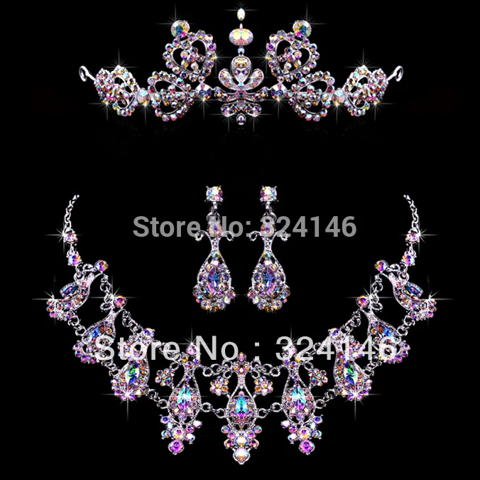 2016 Top quality Shiny Multicolour Rhinestone Bridal Jewelry Sets Luxurious Crystal Wedding Jewelry sets for Women Accessories
