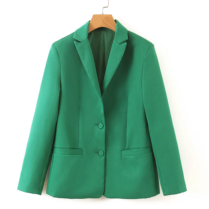 

RR Green Single Breasted Blazers Women Fashion Tailored Collar Jackets Women Elegent Pockets Long Sleeve Suits Female Ladies GE