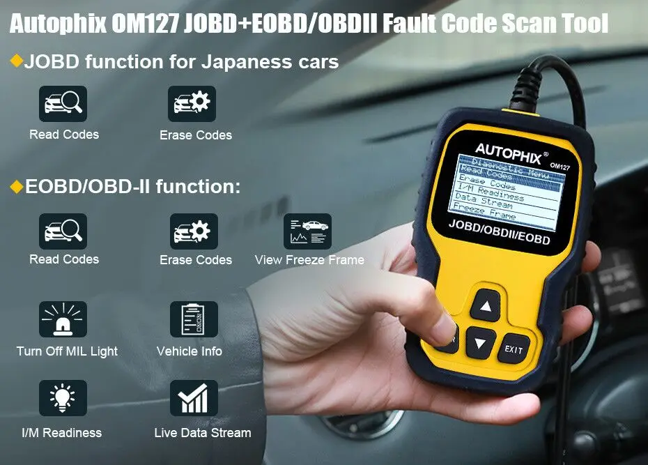 Autophix OM127 JOBD OBD2 автомобильный сканер OBD2 JOBD для Тойота Хонда японский автомобиль стираемый код ошибки читатель диагностический инструмент сканирования