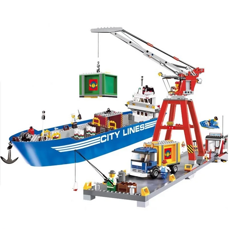 

City Harbor freighter cargo ship Compatible Legoe City Transport 7994 Building Blocks Bricks Model toys for Childrens kid gift