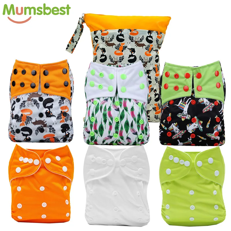 

[Mumsbest] 6Pcs Diaper + 1 PC BAG Waterproof Adjustable Baby Cloth Nappy 2018 New Cloth Diapers Available 0-2years 3-15kg baby