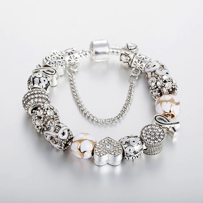 

ANNAPAER New Vintage Jewelry Sliver Rhinestone Bracciali Donna Beads Charms Bracelets & Bangles Heart Bracelets Diy Gifts B17131