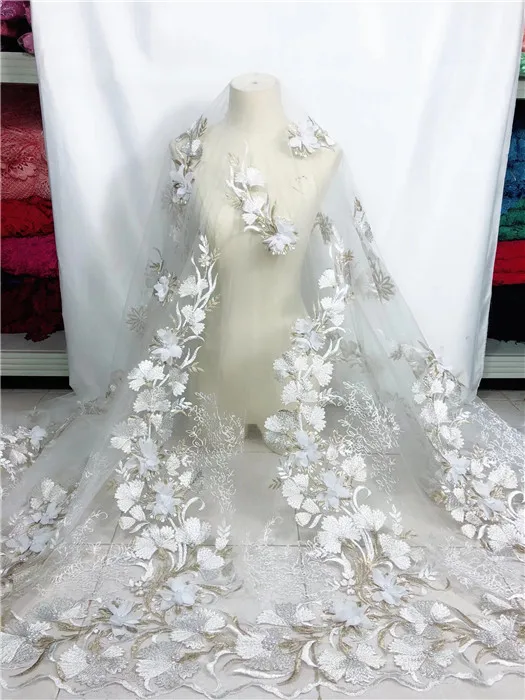 

High Quality Nigerian 3D Wedding Lace Fabric Latest African Lace French Net Lace Fabric With Beads For Party Dress(YJ-12-18