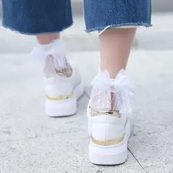 Новое поступление модные женские туфли Тюль носки с бантиком сетки кружево ажурные короткие носки дамы Творческий ботинки в стиле