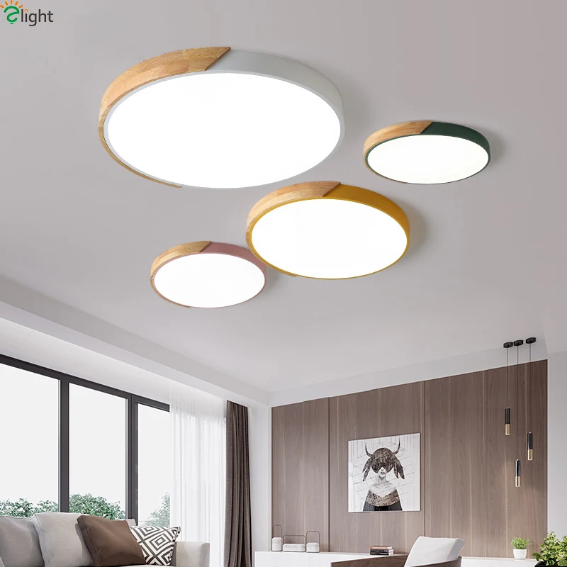  Nordic Oak App Dimmable Led Ceiling Lights Living Room Round Multicolor Alloy Led Ceiling Lamp Bedr - 32915631340