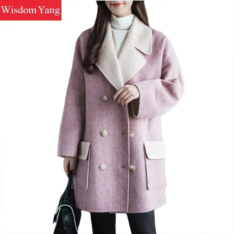 

Elegant Womens Sheep Wool Alpaca Coats Suit Woman Winter Warm Female Pink Woolen Ladies Formal Office Overcoat Coat Outerwear