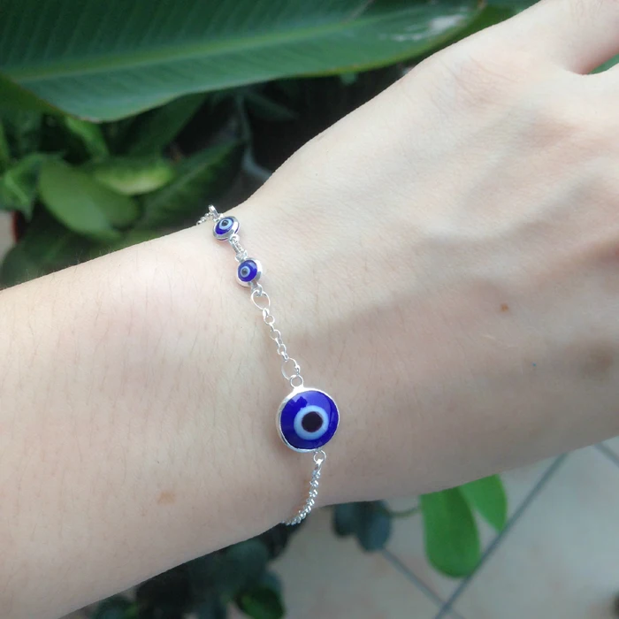 Evil Eye Greek Mati Blue White Glass Silver 925 European Bead Charm Jewelry 
