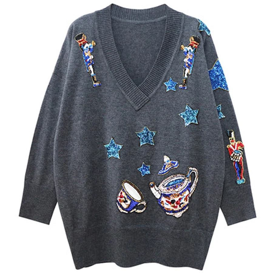 long sleeve V Neck Sweater for women