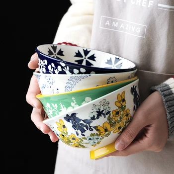 

6 inch Ceramic Bowl China Salad Fruit Bowl Dessert Japanese Dishes Rice Noodles Dinnerware sets Kitchen Tools 650ml