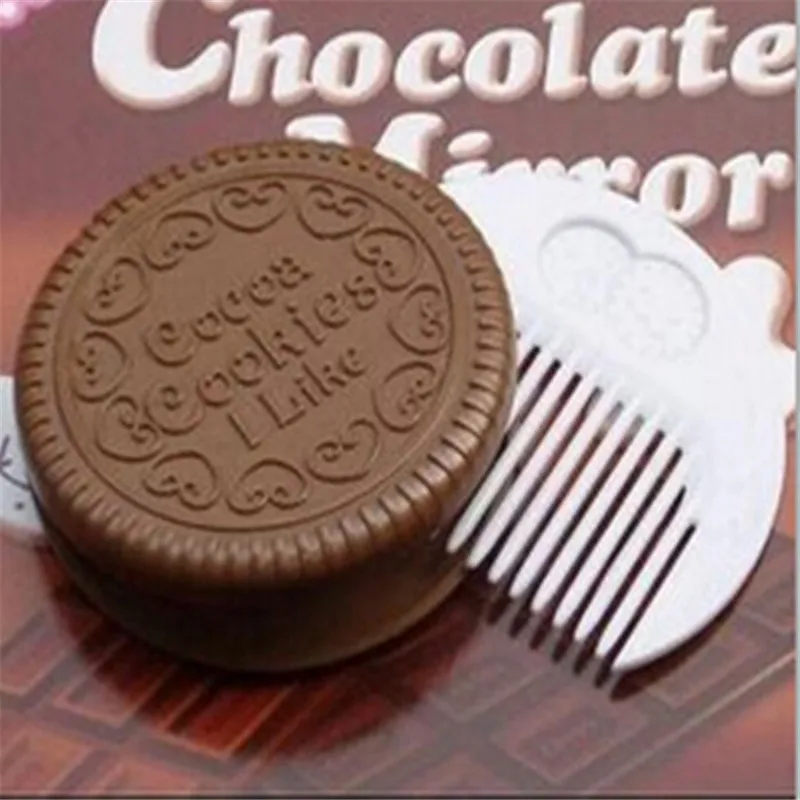 Мини карманное шоколадное печенье компактное зеркало с расческой