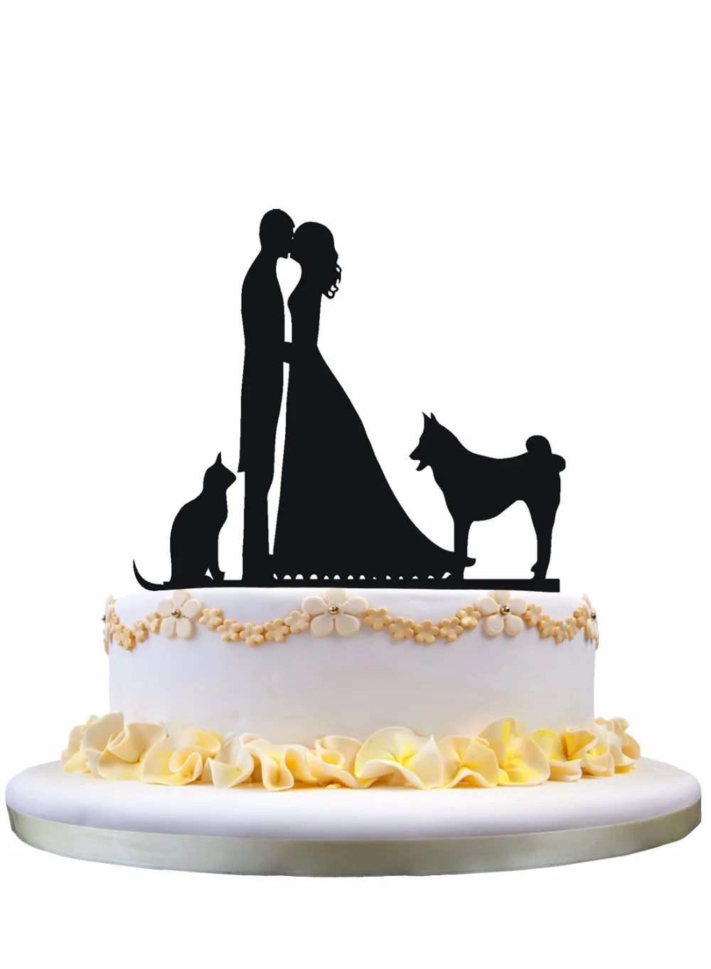Meijiafei Kissing Bride and Groom with Cat Dog Wedding Cake Topper