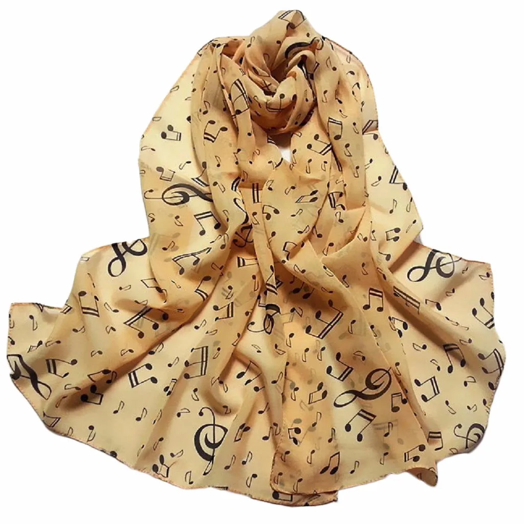 1 шт. женский шарф, женский красивый шифоновый шейный платок с музыкальной нотой, шаль, шали и шарфы, Женские платки# YL5