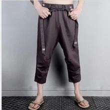 Летний Для мужчин; льняная одежда штаны широкие брюки повседневные брюки-гаремы Штаны спортивные брюки певица костюмы