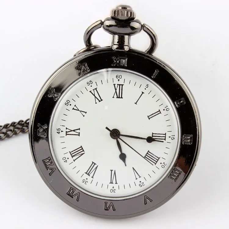 Antique Roman Numerals Quartz Pocket Watch Necklace Pendant for Men and