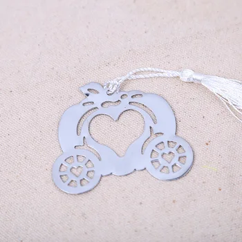 

free shipping 60pcs/lot metal pumpkin carriage bookmark with tassel in gift box cheap wedding favors and gifts souvenirs