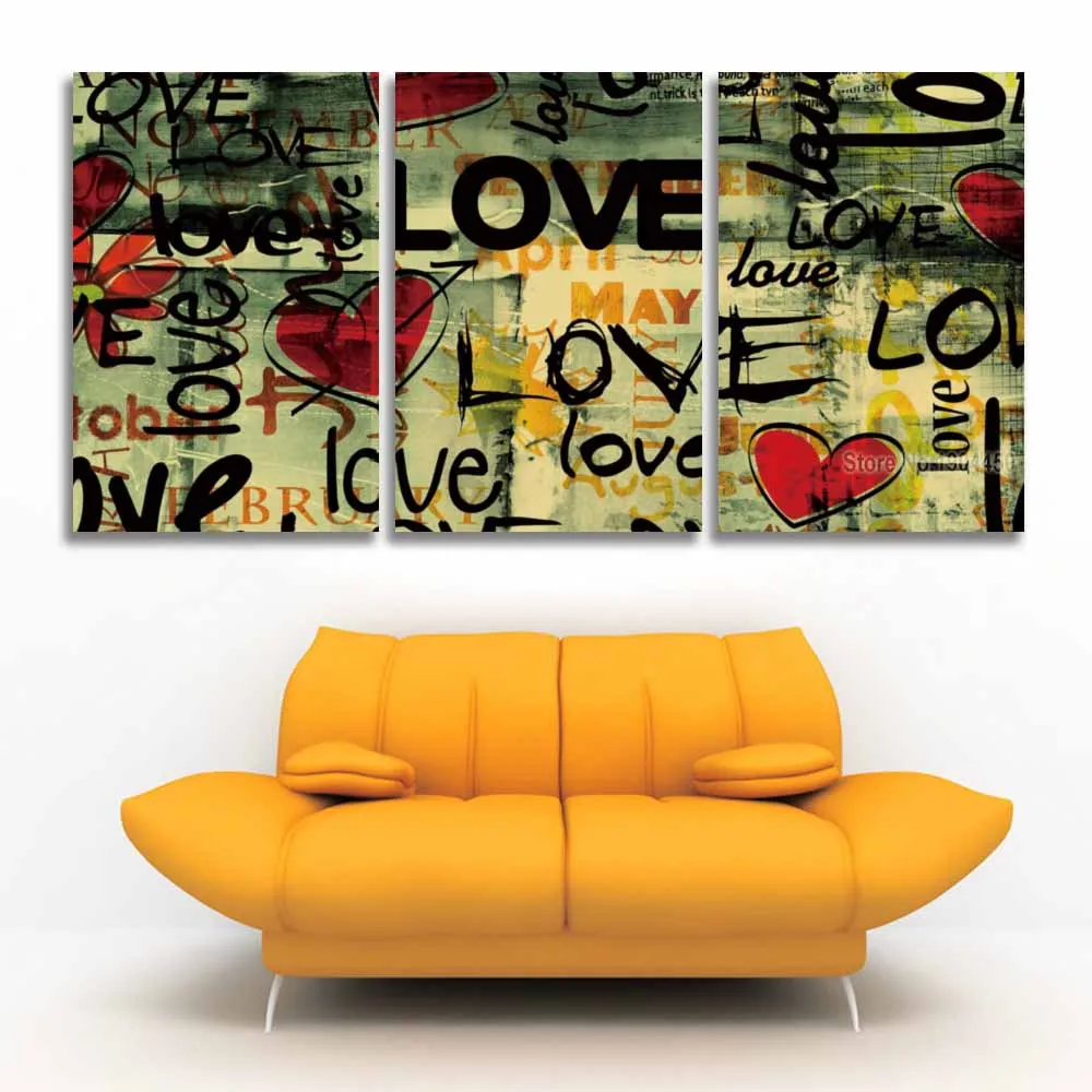 3 Panel Abstract Artistic Love Canvas Art Painting Modular Picture HD