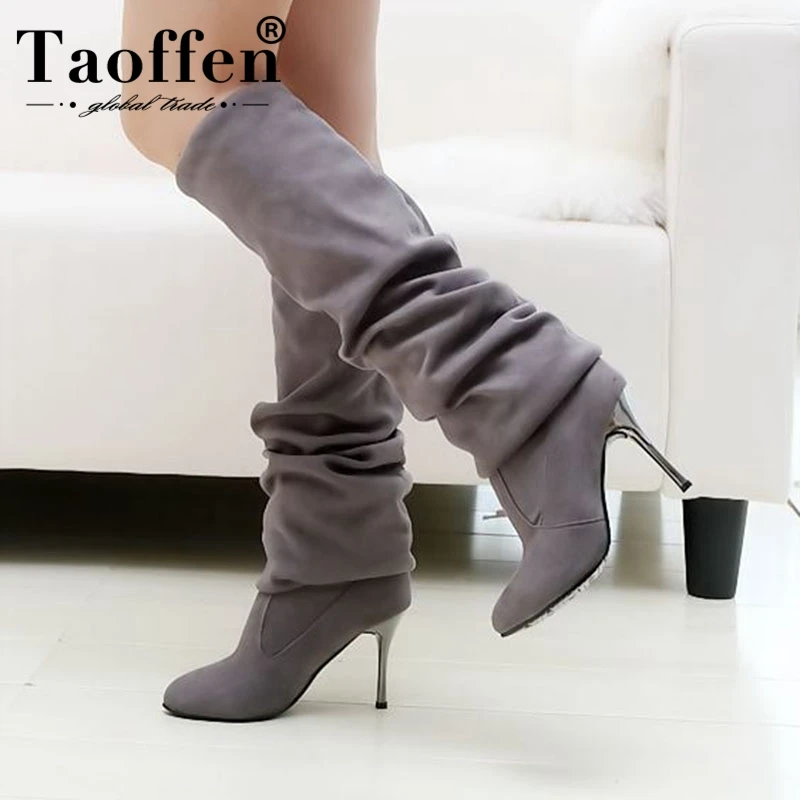 TAOFFEN/пикантные женские сапоги на высоком каблуке; теплая зимняя обувь до бедра; женские эластичные сапоги выше колена; модная обувь на каблуке; размеры 34-43
