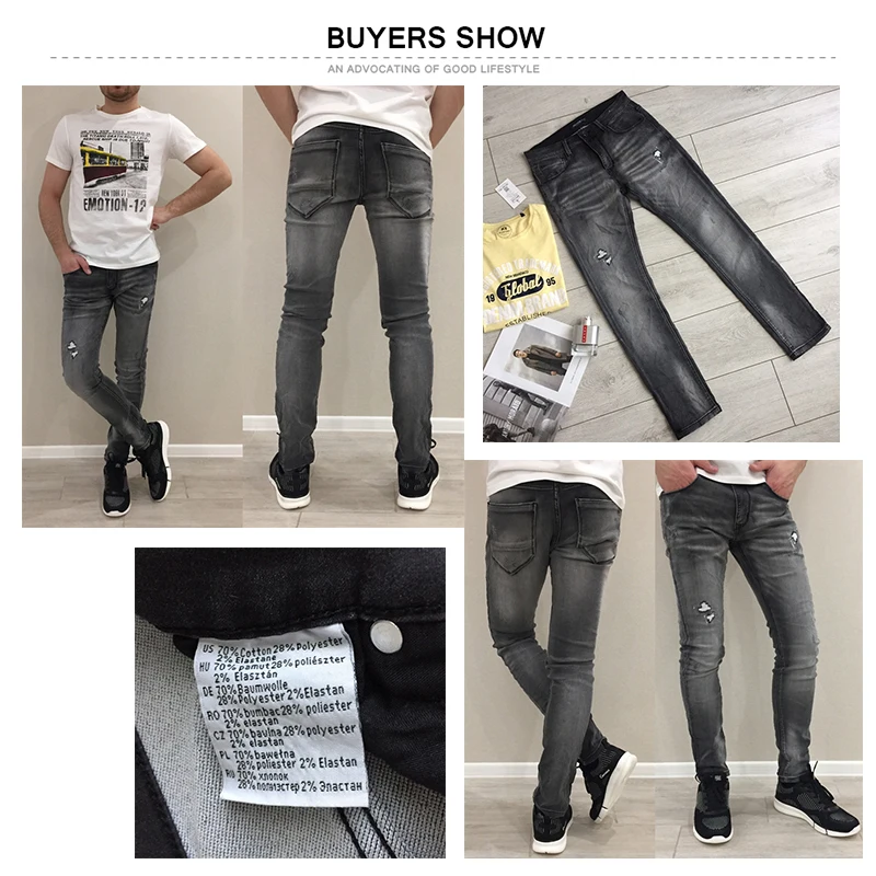 GLO-STORY мужские новые модные рваные джинсы с дырками, Мужская Уличная одежда, серые джинсовые штаны MNK-8212