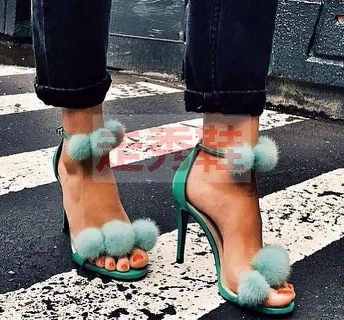 green heels with fur