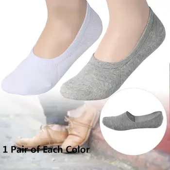 

2 Pairs Men Socks Comfortable loafer Boat Liner Low Cut Hidden Socks White + Grey Invisible Shallow mouth Fashion Men socks