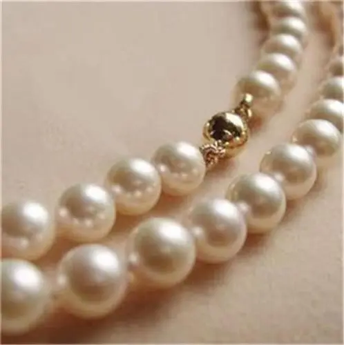

14K Solid Gold CL 8-9MM White Akoya Pearl Necklace 18"Noble style Natural Fine jewe fast SHIPPING
