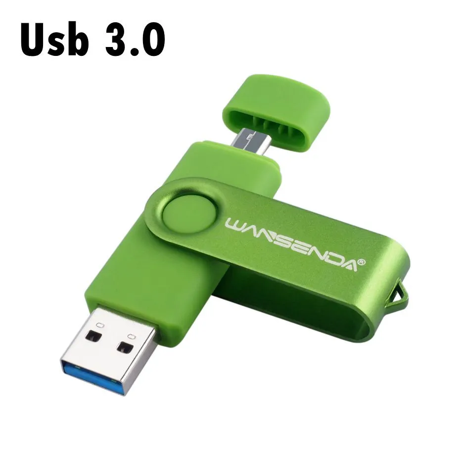 WANSENDA OTG USB 3,0 USB флеш-накопитель 16 ГБ 32 ГБ Двусторонняя ручка-накопитель для Android мобильного телефона 64 Гб USB флешка 128 ГБ 256 Гб флешки - Цвет: Green