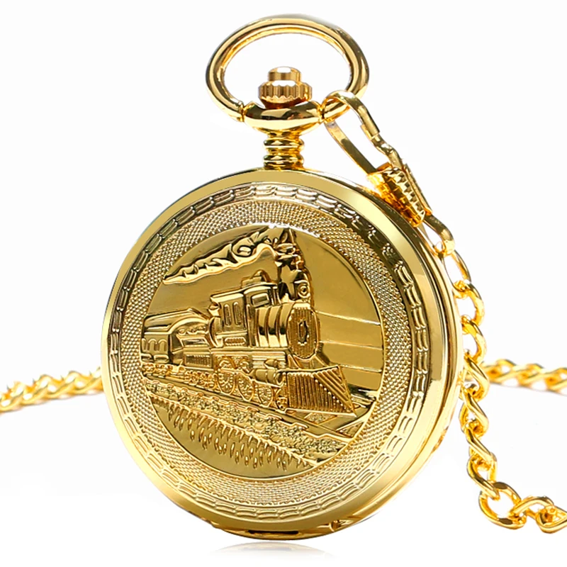 Luxury Men Pocket Watch Stylish Railway Chain FOB Double Hunter Women