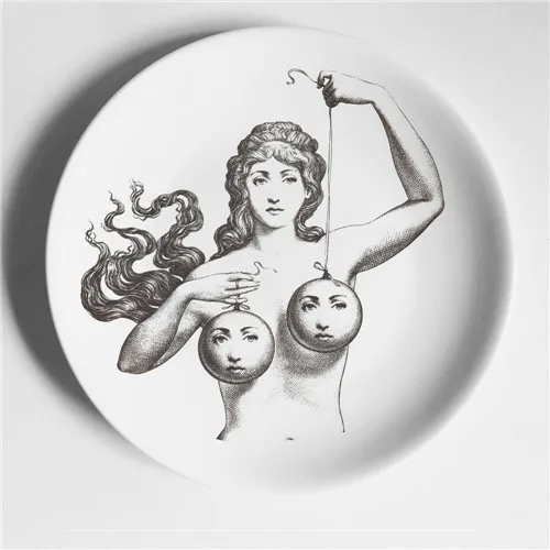 Винтажные фарфоровые декоративные тарелки Fornasetti, настенная тарелка для подвешивания, коллекционная тарелка для тарелок, настольный Настенный декор, лучшие подарки - Цвет: Черный