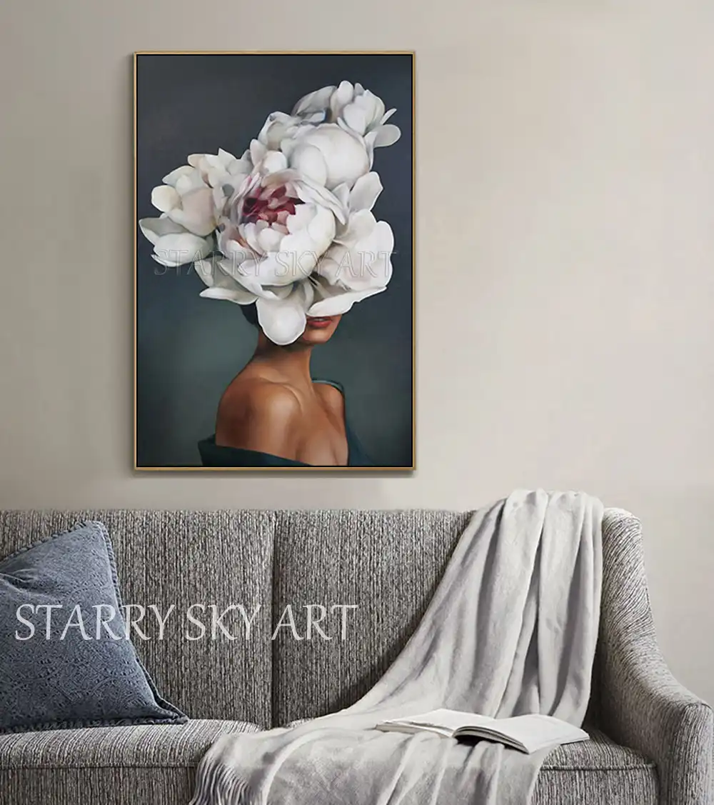 New Arrivals Luxury Wall Art Beautiful Lady Head with Flowers Oil ...